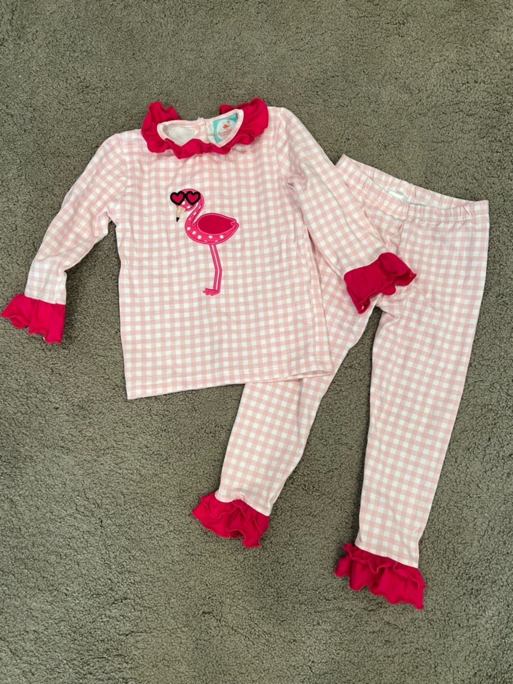 Smocked Flamingo Valentines Heart Pajamas